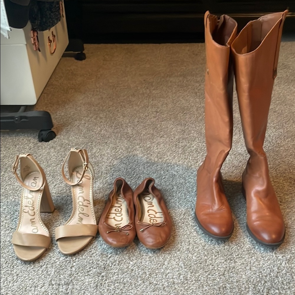 Sam Edelman Brown Leather Boots and Tan Heels Set